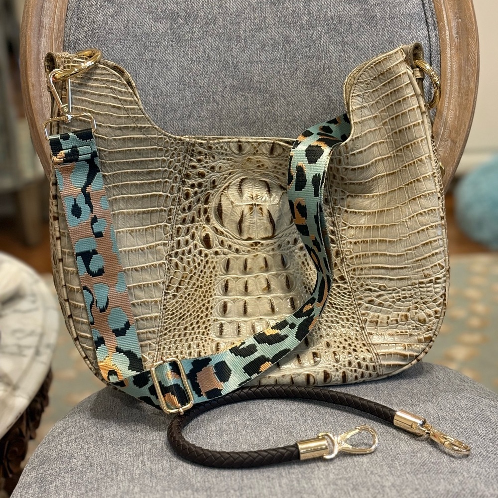 Brahmin Cream Croc-Embossed Hobo Bag - Picture 4 of 5
